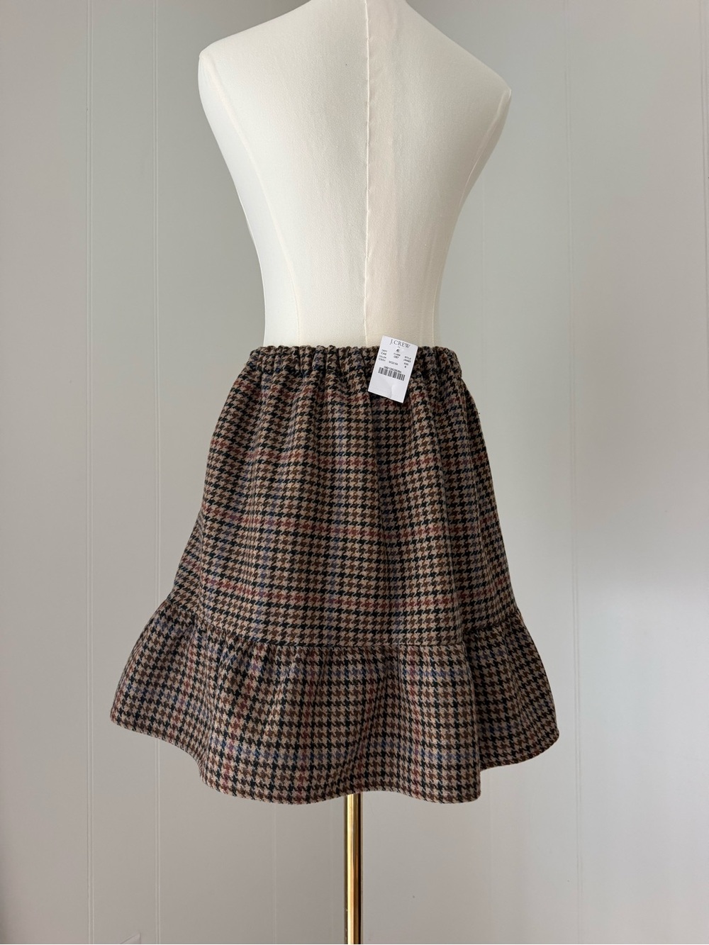 NWT J. Crew Brown Multi Houndstooth Ruffle Hem Mini Skirt - Picture 4 of 5
